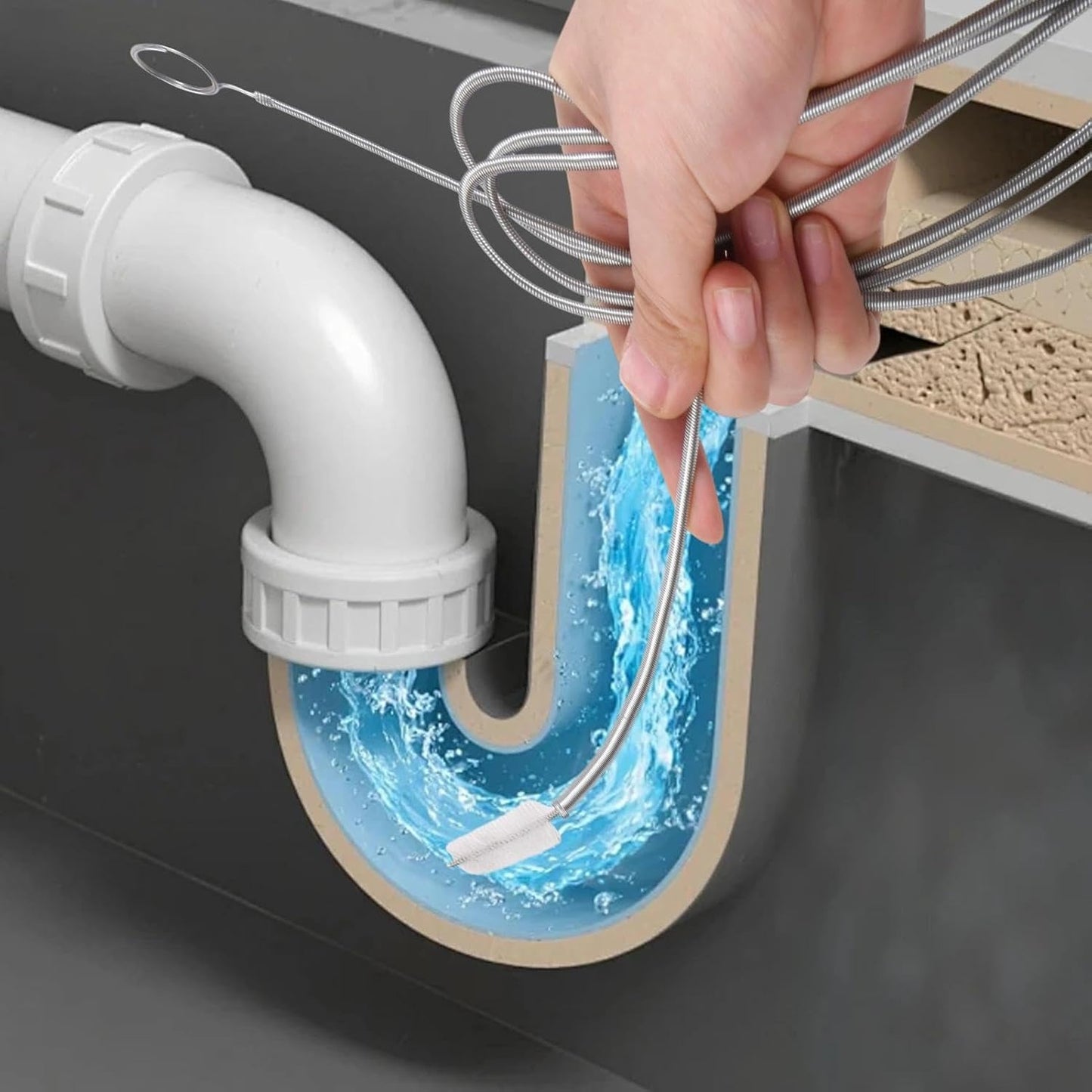 11 Pcs Flexible Drain Brush Set, 79 Inches Double Ended Tube Cleaning Brushes and 10 Pcs Different Sizes Straw Cleaning Brush Long Pipe Cleaners for Kitchen, Sink, Drain Pipe