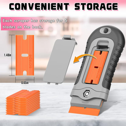 DIYSELF 1 Pack Razor Blade Scraper with 15 Extra Blades, Scraper Tool for Cleaning Window, Paint, Cooktop, Oven, Glass Stove Top Scraper, Razor Scraper with Buit-In Blade Storage