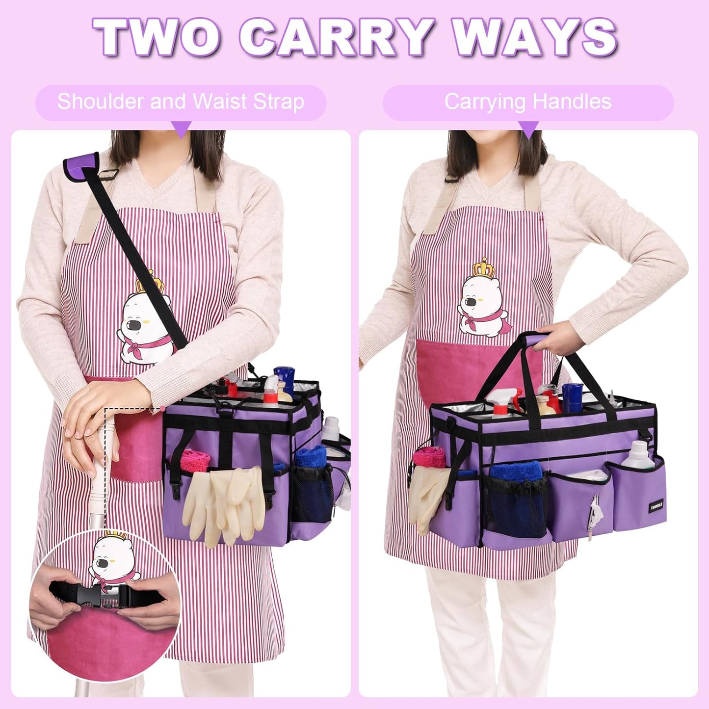 Extra-Large Wearable Cleaning Caddy With Detachable Divider,Cleaning Caddy For Cleaning Supplies Large Cleaning Supply Caddy With Adjustable Shoulder Strap & Waist Belt For Cleaners