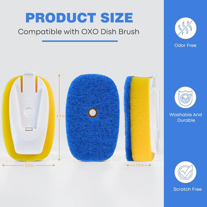 Sponge Brush Refills for OXO Soap Dispensing Dish Brush - 4 Pack Dish Cleaning Soap Dispensing Head Replacement for Scrubber