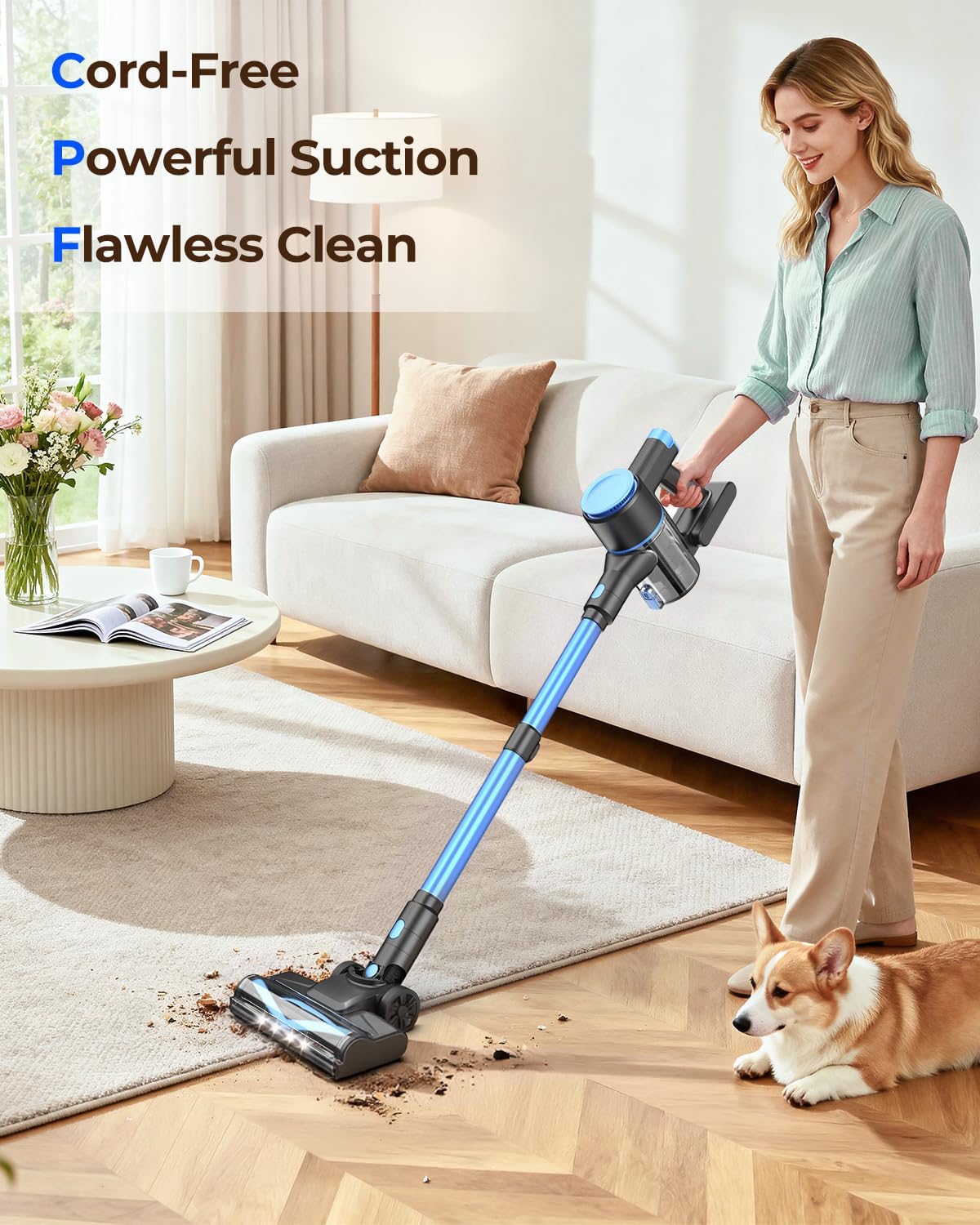 UML0 N8 Cordless Vacuum Cleaner,Lightweight Stick Vacuum with Powerful Suction,2200mAh Battery,40 Mins Runtime, Self-Standing,Rechargeable Vacuum Cleaners for Home Hardwood Floor Pet Hair