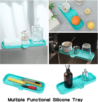 MicoYang Silicone Bathroom Soap Dishes with Drain Spout-Bathroom and Kitchen Sink Organizer,Sponge Holder,Dish Soap Tray,Perfect for Dispenser,Scrubber,Bottle,Cup on Sink or Counter-Black 4.9"×3.2"