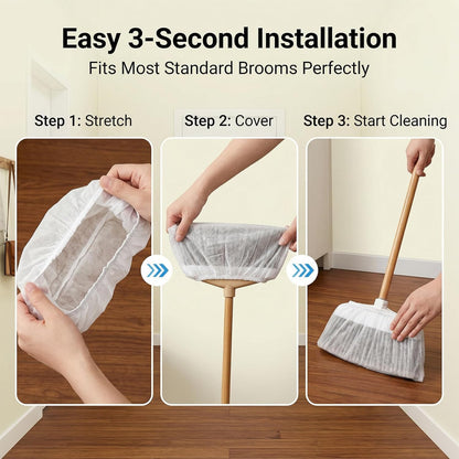 RAINFLOW Disposable Broom Cover Dust Wipes - 100PC Non-Woven Floor Cleaning Covers with Double Elastic Fit for Pet Hair Removal Broom, Sweep Mop, Household Cleaning Tools