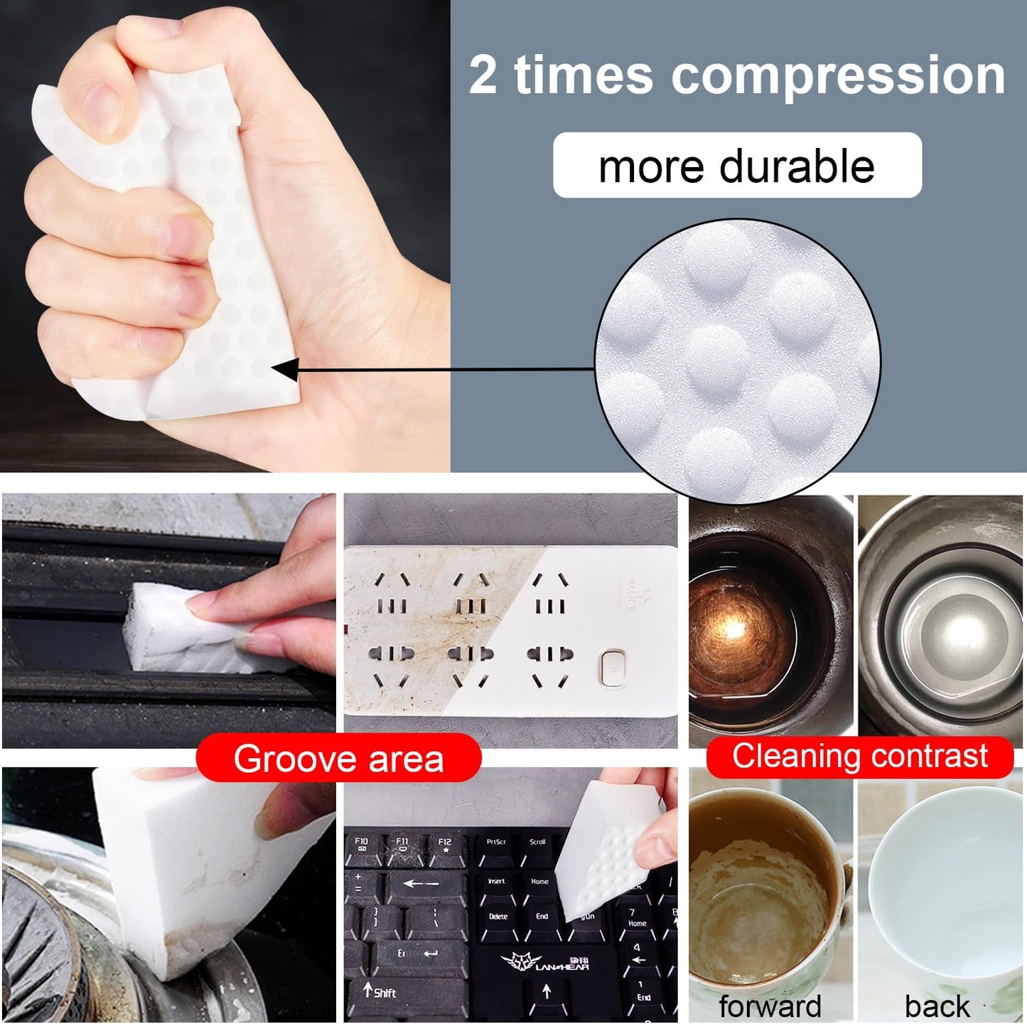 Magic Sponge Eraser POWOBEST 100 Pac Extra Thick Melamine Sponges Magic Cleaning Sponge, Household Cleaning Scrub Sponge Pads for Kitchen, Car,Sink,Shoe，Bathtub Cleaning Sponge