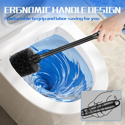 AONEZ Toilet Brush and Holder Set, 2 Pack Long-Handle Toilet Brush, Non-Slip Grip, Nylon Bristles, Deep Cleaning for Bathroom, Toilet Scrubber- Black