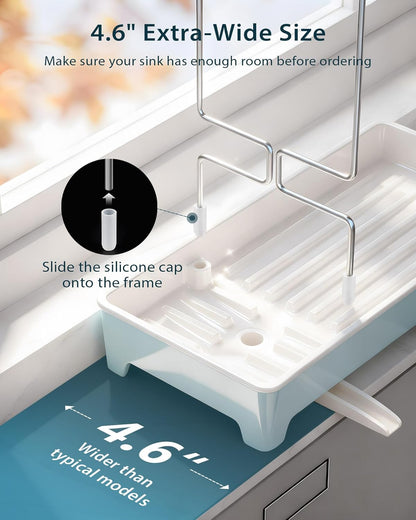 Minimalist Sink Caddy, Rustproof Sponge Holder for Kitchen Sink with 304 Stainless-Steel Brush Holder, Countertop Rack Organizer with Raised Ridges & Silicone Drain Tube (Mint Green, Large)
