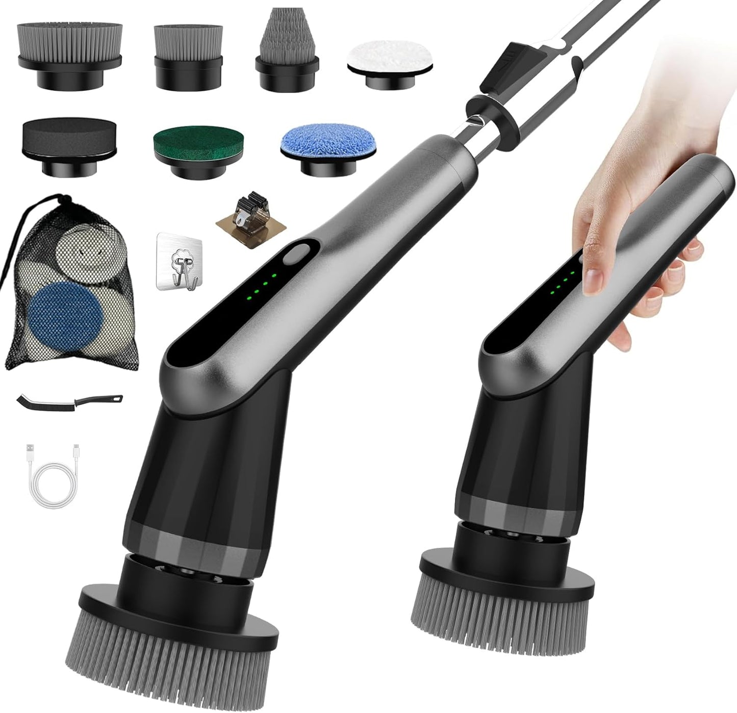 WKY-G3-Electric Spin Scrubber - Upgraded 10-in-1 IPX7 Waterproof Shower Cleaner Brush, Retractable Handle & 2-Speed for Toilet, Bathroom, Bathtub, Tile Floors Black