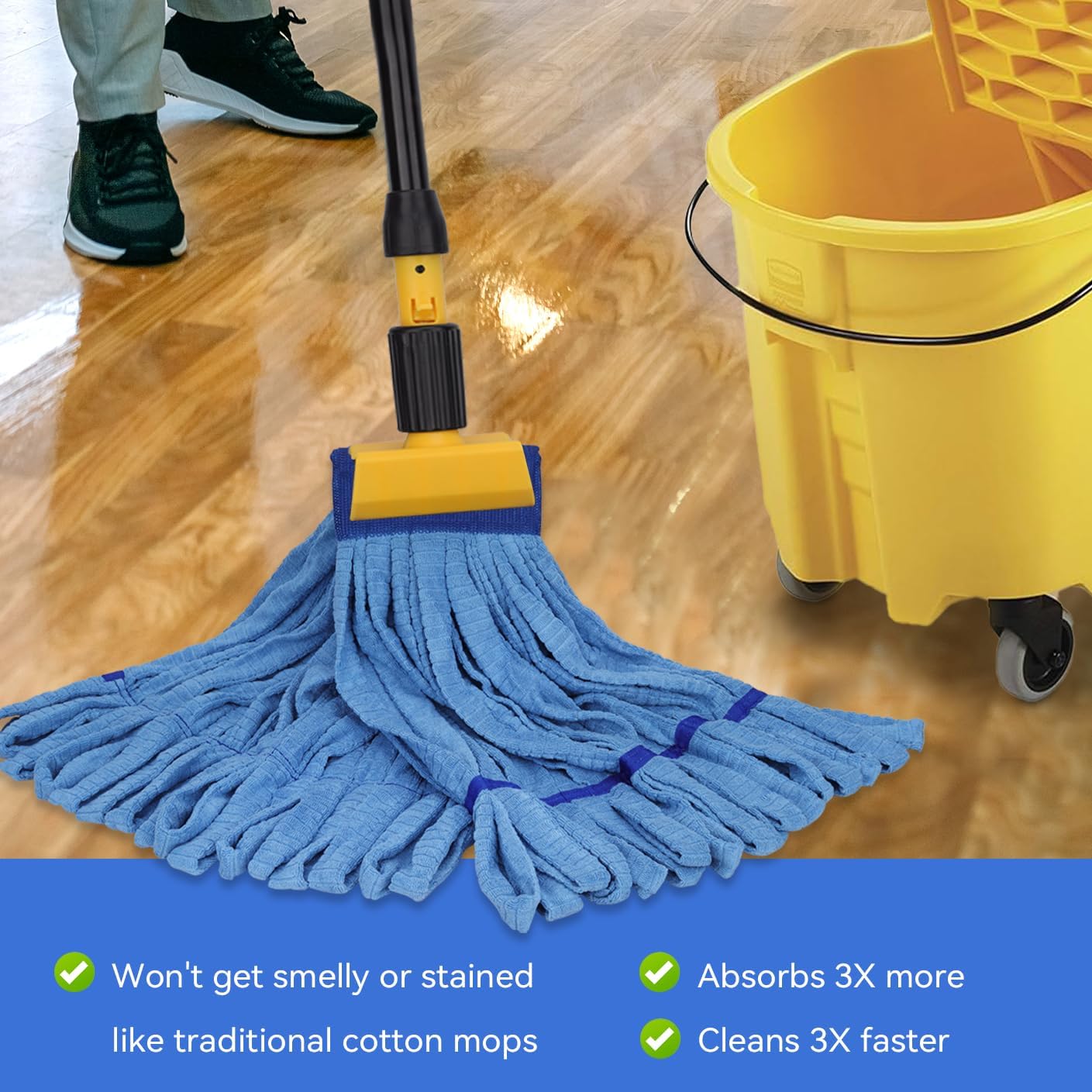 Heavy Duty Commercial Mop Head Replacement Microfiber Tube Mop Heads for Floor Cleaning: 3 Packs Looped End Wet Mop Head Refill for Home Commercial Industrial Use (Yellow)