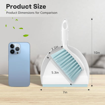 NACENA Mini Broom and Dustpan Set, Small Dust Pan and Brush Set with Handle Dustpan Teeth for Cleaning Hair Suitable for Office Desks Drawers Sofas Outdoor Camping, Light & Purple