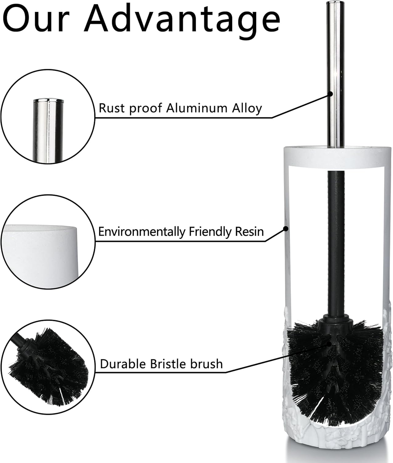 White Floral Branches Design Resin Toilet Bowl Brush and Holder Set, Elegant Bathroom Cleaning Tool with Durable Bristles, Compact and Functional