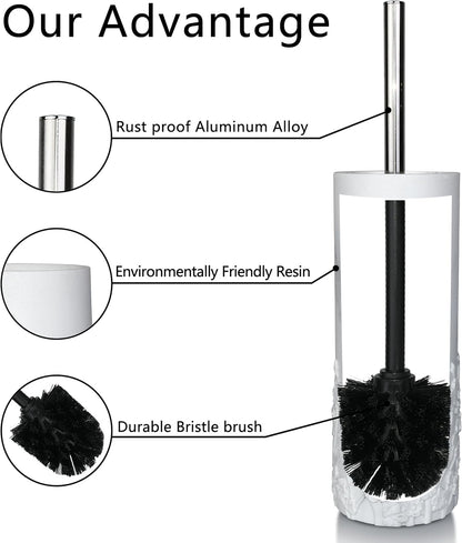 White Floral Branches Design Resin Toilet Bowl Brush and Holder Set, Elegant Bathroom Cleaning Tool with Durable Bristles, Compact and Functional