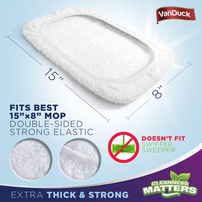 VanDuck 100% Cotton Pad Terry Cloth Mop Refills 15x8 inches, 2 Pack (Mop is Not Included)