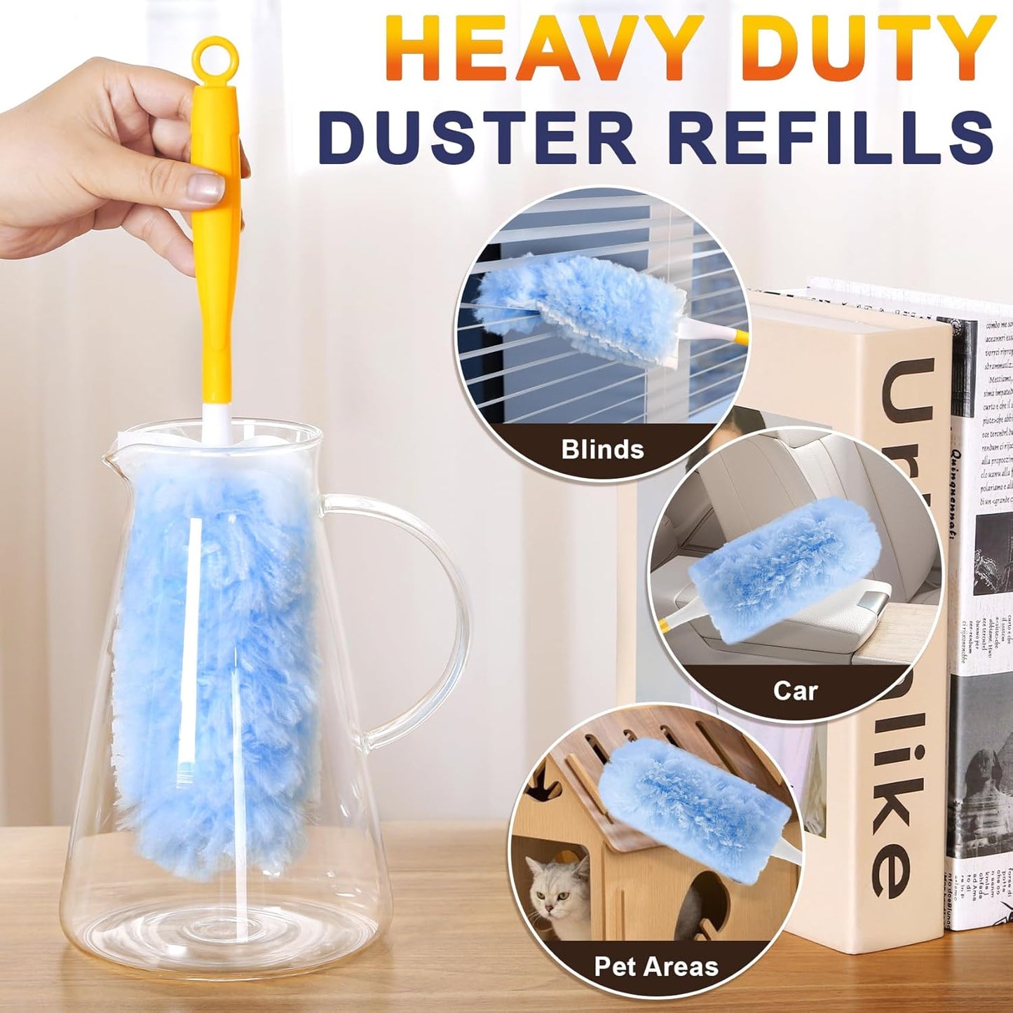 30-Pack Heavy Duty Duster Refills Compatible with Swiffer, 3FT Extendable Handle, 5X Multi-Surface Microfiber Duster for Home, Fans, Blinds, Vents & Car Cleaning