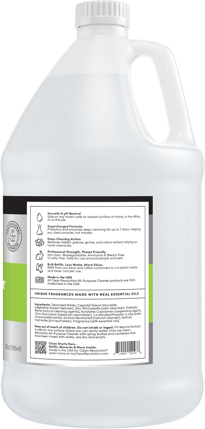 Clean Revolution Multi Surface Cleaner Refill Supply, Non-Toxic, Eco-Friendly & Plant-Based, Ready to Use, Lemon & Herbs, 128 Fl Oz (1 Gallon)