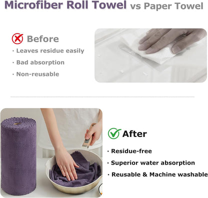 80 Pack Microfiber Cleaning Cloth Roll Reusable Paper Towels 12"x12" Tear Away Cloth, Microfiber Towels for Cars, Wash Cloths, Lint Free Dark Grey Rags for House, Kitchen,Window,Cleaning Supplies