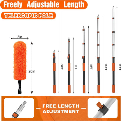 SISUPASSIE 30FT Reach High Ceiling Duster Kit, Window Cleaning kit with 5-24FT Extension Pole, Fan Duster for Ceiling Fan Blades, Microfiber Feather Duster, Rotatable Window Squeegee and Cobweb Duster