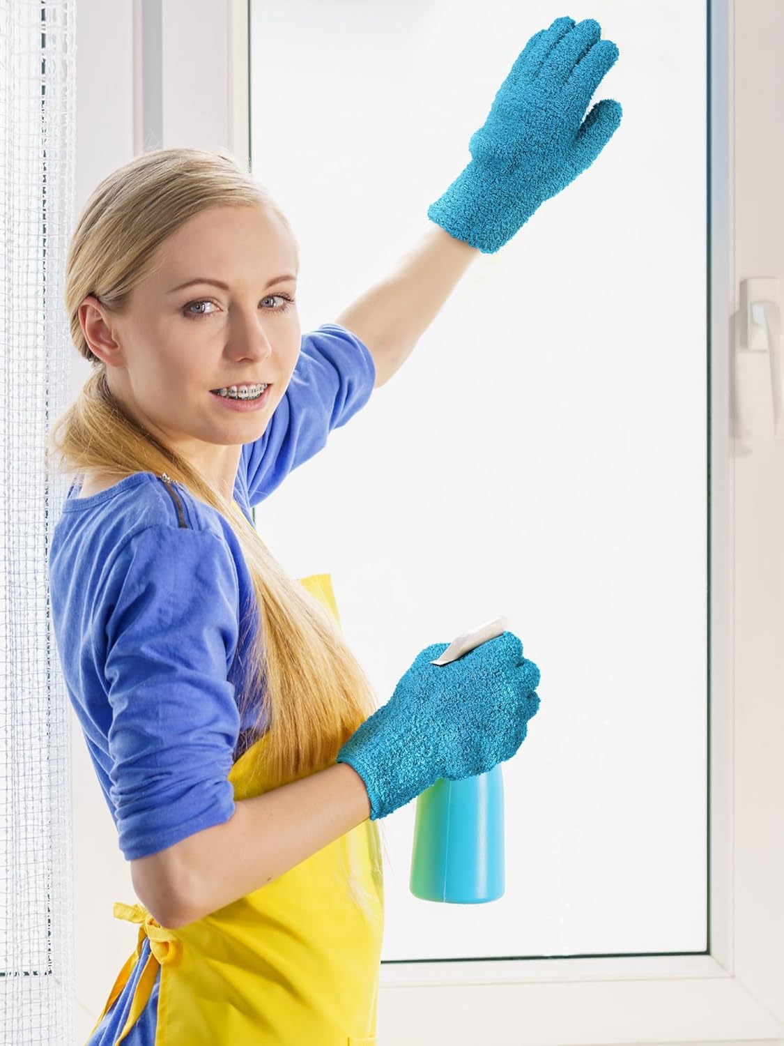 Patelai 3 Pairs Microfiber Plant Dusting Gloves Leaf Cleaning Gloves for Indoor Plants, Blinds, Furniture, House (Green Yellow,Blue,Pink,Medium)