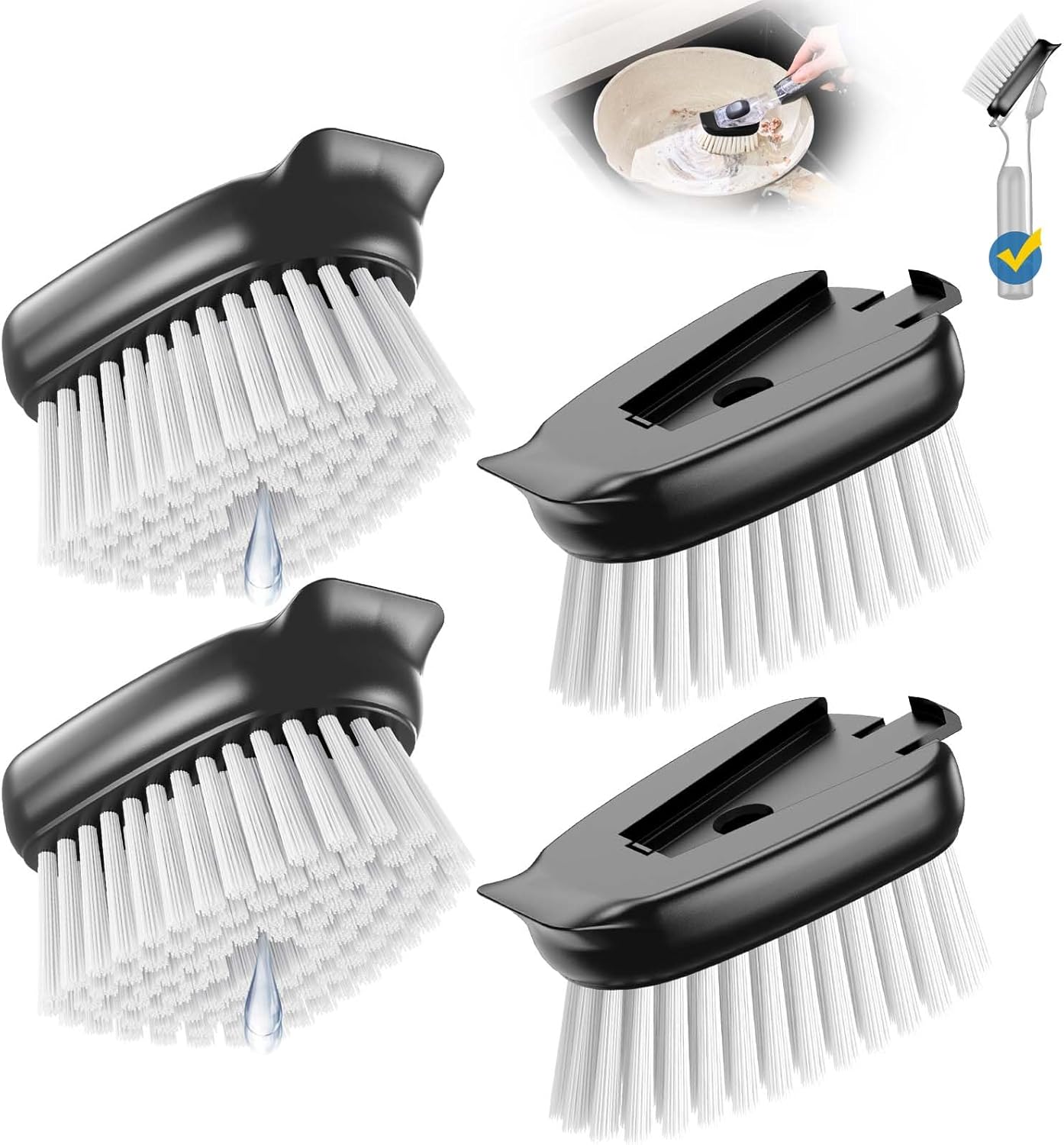 Dish Brush Refills Head for OXO - 4 Pack Dish Brush Cleaning Soap Dispensing Head Replacement for Scrubber, Kitchen Dish Brush Replacement Head for OXO Dish Brush Refill Head