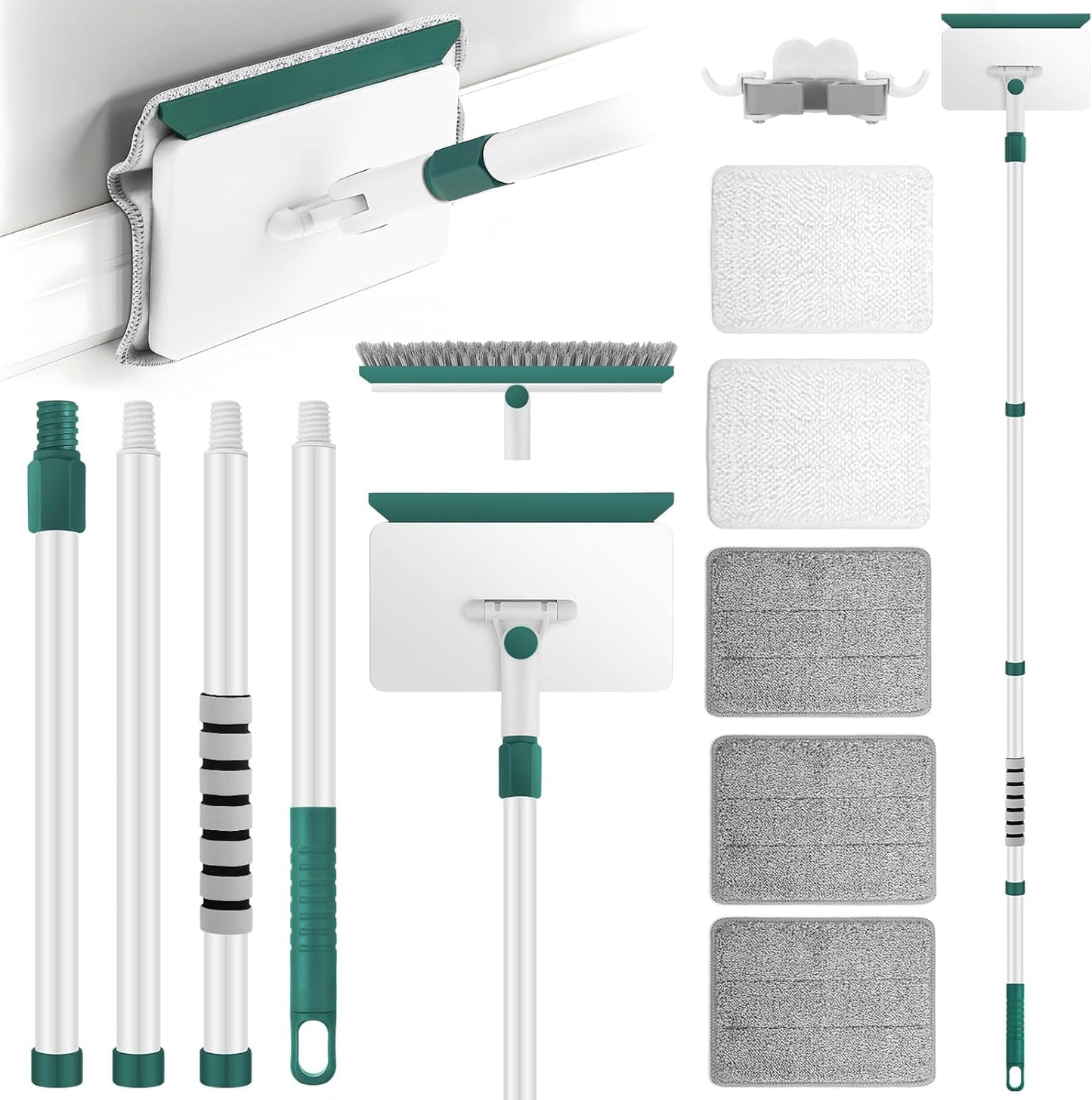 Baseboard Cleaner Tool with Handle, 60" Extendable Long Handle Baseboard Cleaner with 5 Reusable Pads for Baseboards Cleaning, Ceiling, Wall, Floor, Bathroom Kitchen