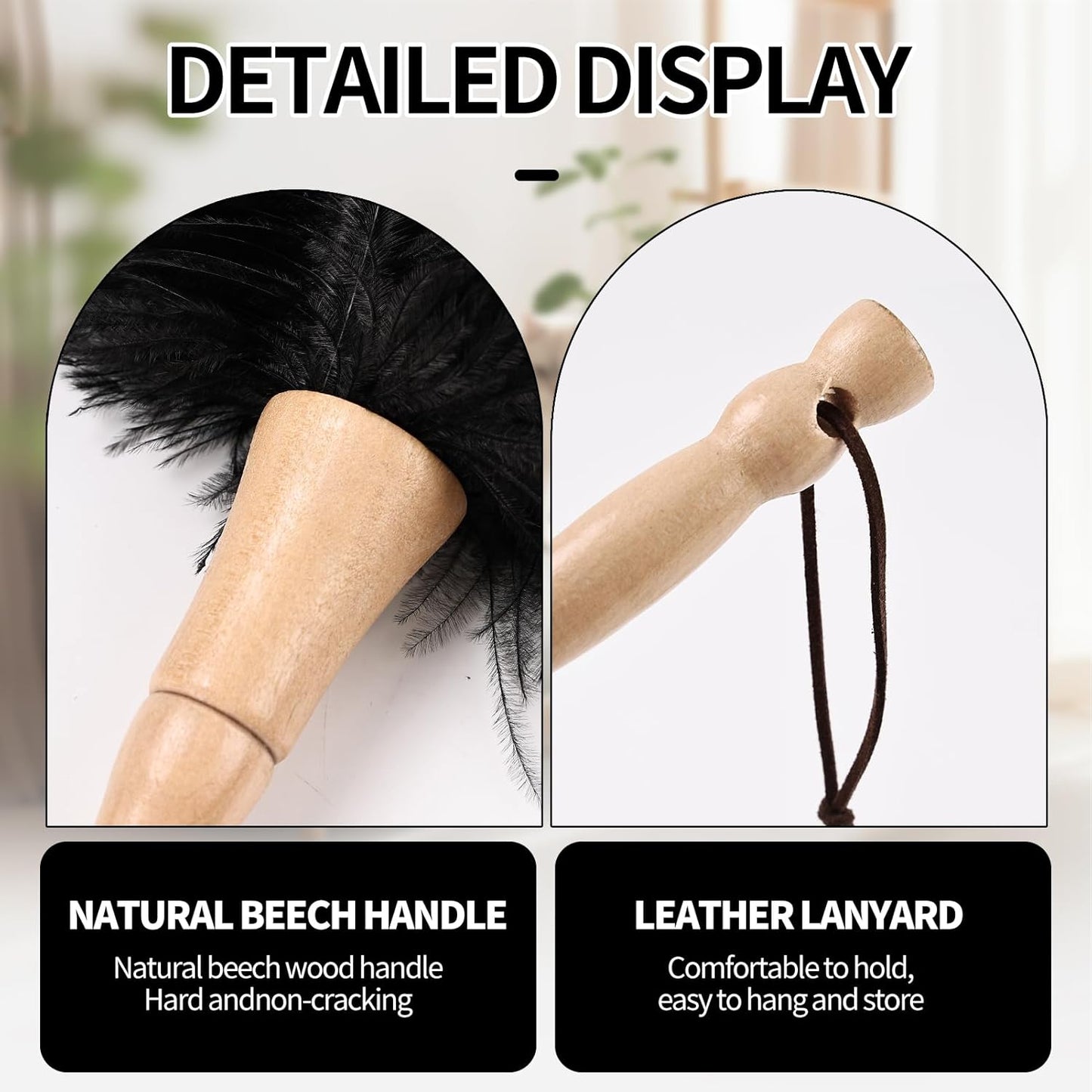 Ostrich Feather Duster 12 Inch Handheld Duster Supplies, Wooden Handle Feather Duster for Cleaning Keyboard Home Car Office (Champagne)