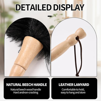 Ostrich Feather Duster 12 Inch Handheld Duster Supplies, Wooden Handle Feather Duster for Cleaning Keyboard Home Car Office (Champagne)