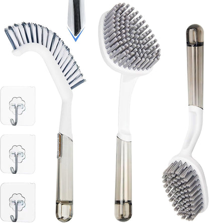 3 Pack Shower Scrub Brush Set – Heavy-Duty Scrub Brushes for Cleaning with Long Handle, Stiff Bristles Grout Brush, Shower Scrubber for Bathroom, Bathtub, Kitchen, Tile, Floor, Grout, Sink & Carpet