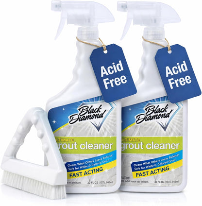 Black Diamond Ultimate Grout Cleaner: Best Cleaner for Tile,Ceramic,Porcelain, Marble Acid-Free Safe Deep Cleaner & Stain Remover for Even The Dirtiest Grout. (1-Quart/1-Brush)