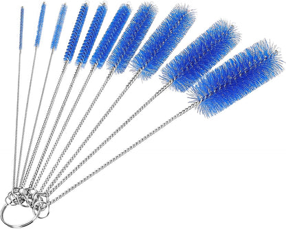 CiaraQ Bottle Cleaning Brushes, 8 Inch Nylon Tube Brush Set, Cleaner for Narrow Neck Bottles Cups with Hook, Set of 10pcs