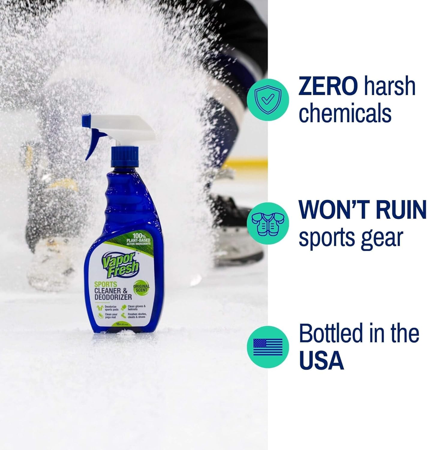 Vapor Fresh Sports Cleaner and Deodorizer - For Boxing Gloves, Sports Pads, Helmets, Gym Bags, Gym Equipment and More - Naturally Powered By Plants, 16 Fl Oz (1-Pack)