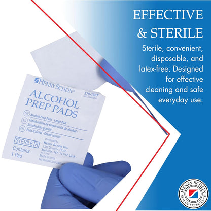 Henry Schein Large Alcohol Prep Pads (200/Box) - 70% Isopropyl Alcohol Wipes, Individually Wrapped - 2 ply, Textured - Skin Prep Alcohols Swabs - Sterile Pads