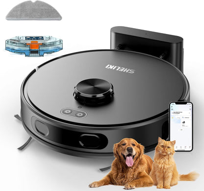 Robot Vacuum and Mop, Mapping Robotic Vacuums Cleaner with LiDAR Navigation Smart & Strong Suction, WiFi/App/Alexa/Voice Control, Obstacle Avoidance, for Home, Wood/Hard Floors, Pet Hair -Jet-black