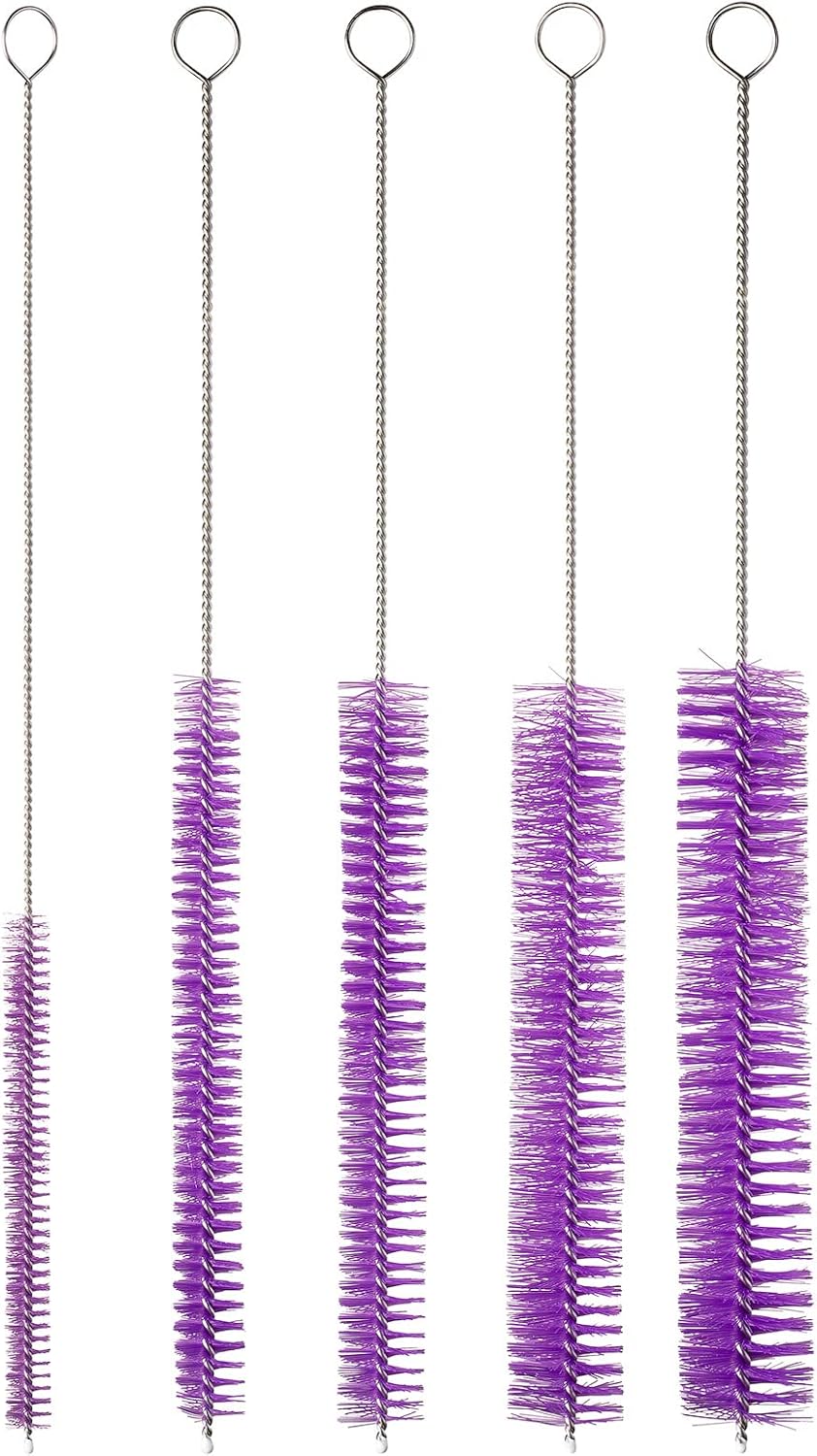 10" Tube Cleaning Brush Set, 5 Pack Large, Extra Long Nylon Straw Brushes with Flexible Handles for Bottles, Cleaning Straws, Pipe Cleaners, Keyboard, Glass, Guns, Detailing and Deep Cleaning, Black