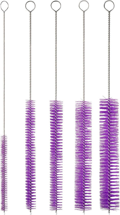 10" Tube Cleaning Brush Set, 5 Pack Large, Extra Long Nylon Straw Brushes with Flexible Handles for Bottles, Cleaning Straws, Pipe Cleaners, Keyboard, Glass, Guns, Detailing and Deep Cleaning, Black