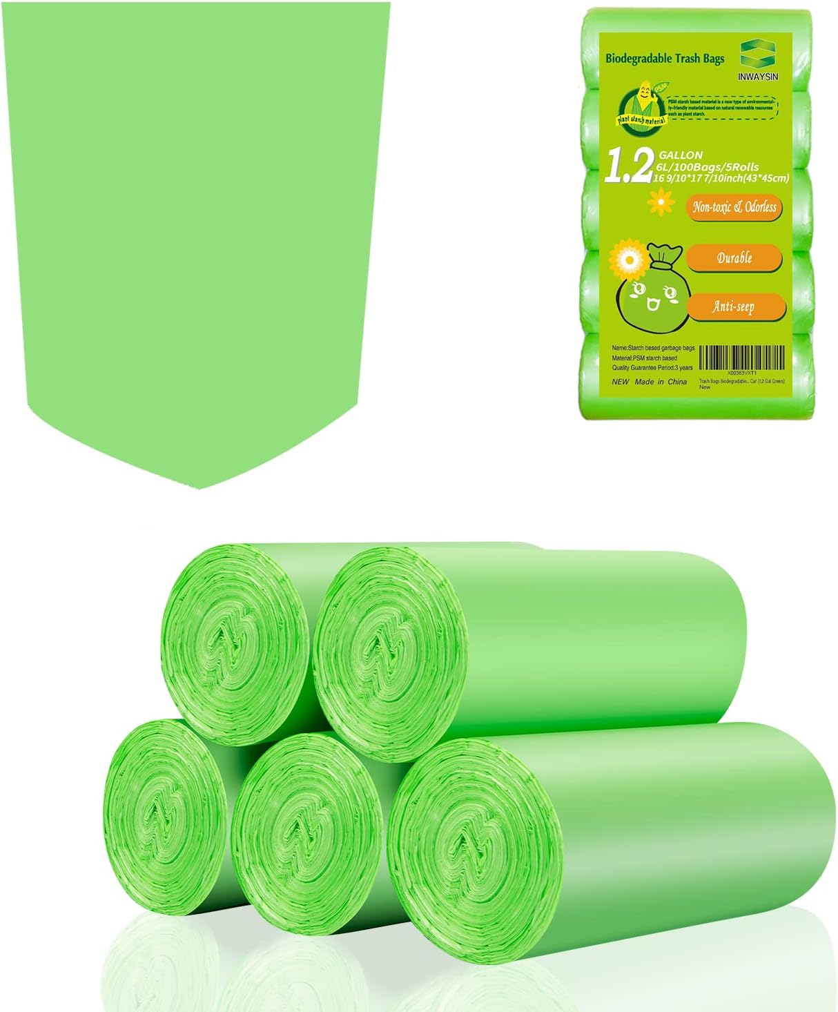 Small Trash Bags 4-6 Gallon, Inwaysin 200 Count Biodegradable Trash Bags 4 Gallon, Extra Strong Small Garbage Bags Unscented, Size Expanded, Green, for Bathroom Bedroom Office Kitchen Trash Can