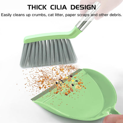 NACENA Mini Broom and Dustpan Set, Small Dust Pan and Brush Set with Handle Dustpan Teeth for Cleaning Hair Suitable for Office Desks Drawers Sofas Outdoor Camping, Light & Purple