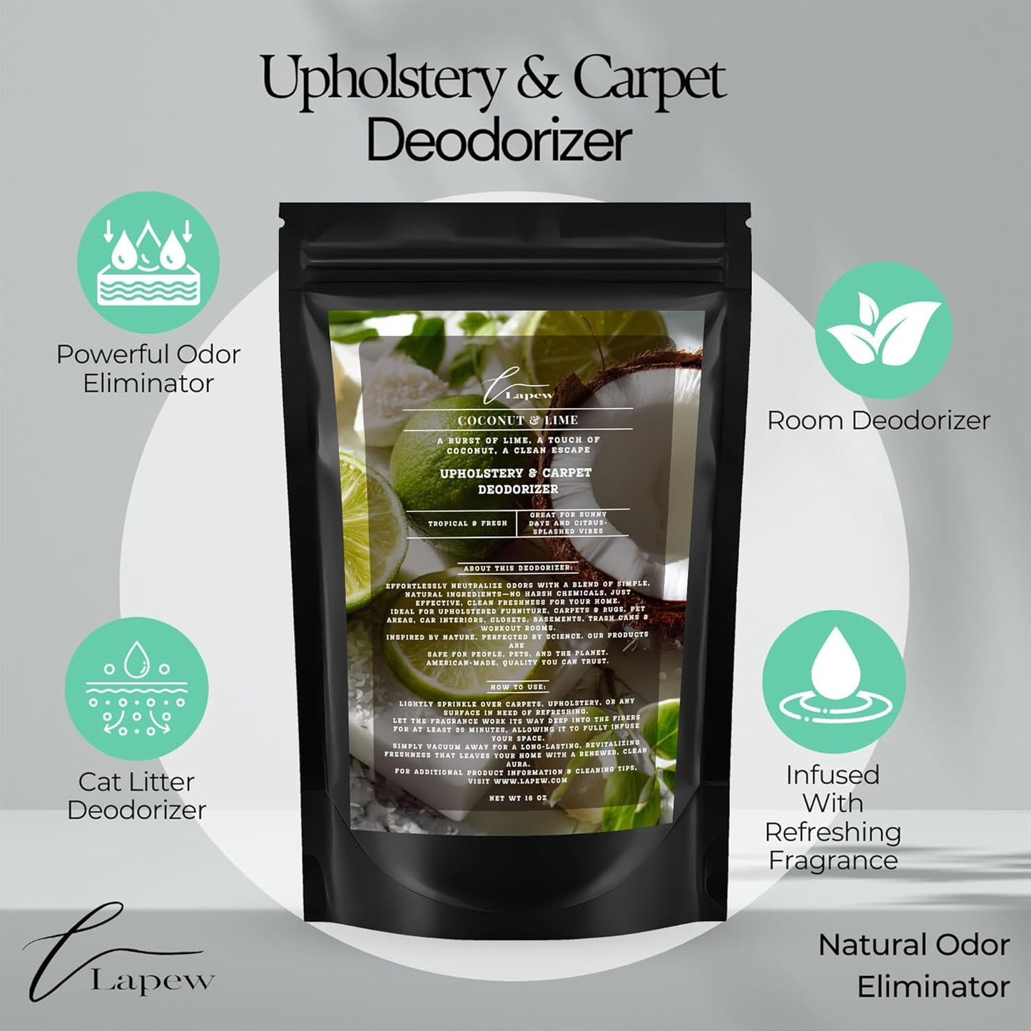 Lapew Black Sea Scented Cleaning Bundle | Carpet Deodorizer Powder (16 oz) & Mop Soap Concentrate (36 oz) | Pet-Friendly Odor Eliminator - Colors A