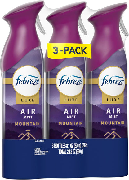 Febreze Air Mist, Air Freshener Spray, Odor Fighting Room Spray, Deodorizer for Home Bathroom Kitchen Office Apartment Dorm Room Classroom, Downy Calm Lavender & Vanilla Bean Scent, 8.1oz (Pack of 3)