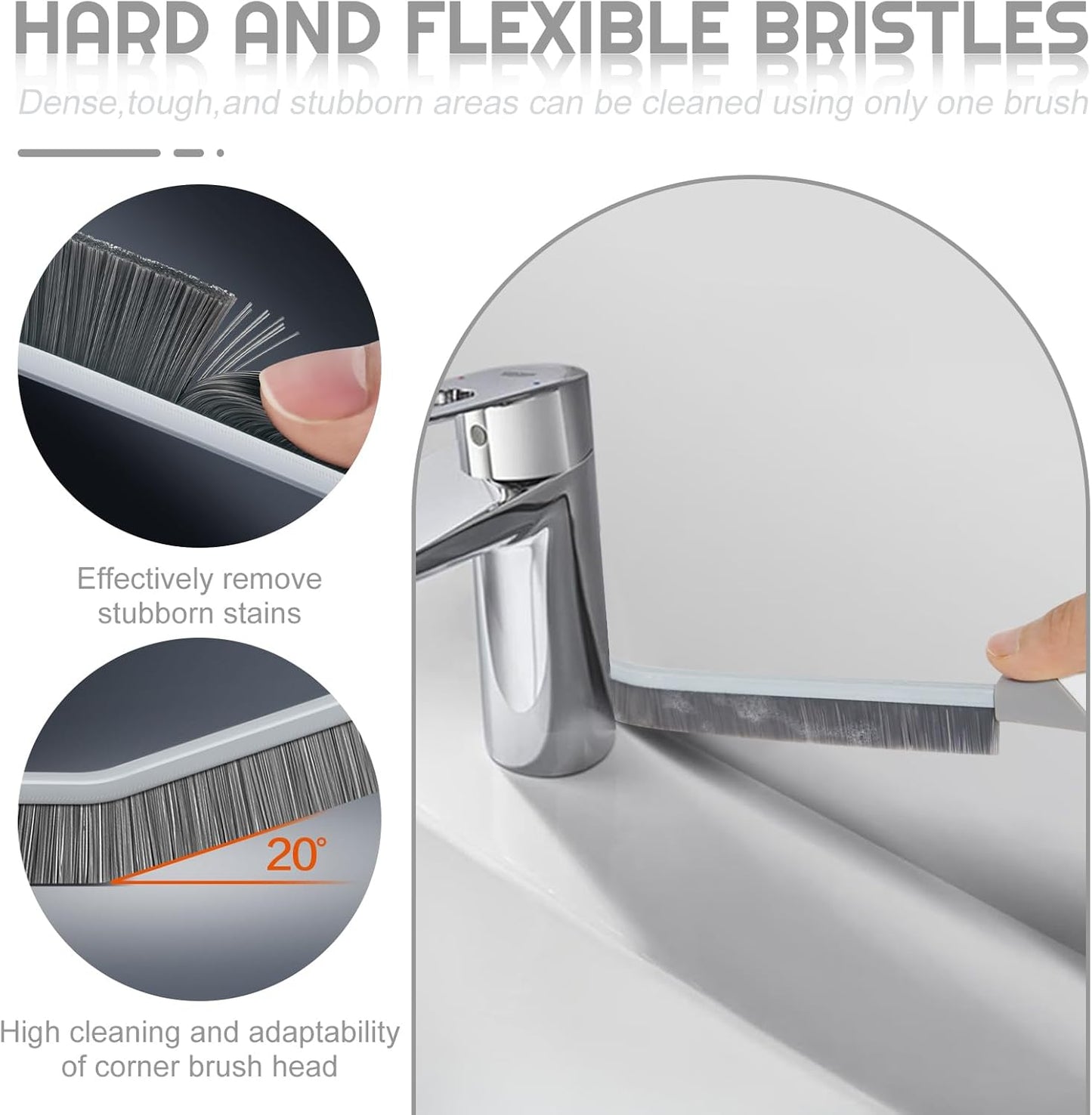 Crevice Cleaning Brush Bathroom Tile Groove Gap Cleaning Brush Premium Crevice Cleaning Tool Aluminum Support with 15° Angled Head-Grout Thin Brush,Kitchen & Bathroom Tool (5PCS)