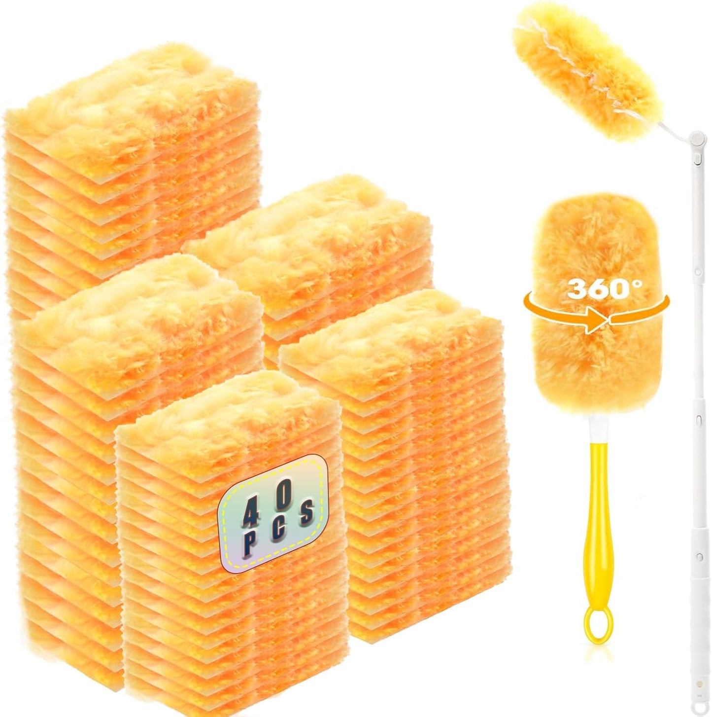 30 Pack Duster Refills Compatible with Swiffer Duster, Heavy Duty Multi Surface Duster Replacement with 1 Extra Handle for Cleaning Furniture, Blinds, Ceiling Fans and Car