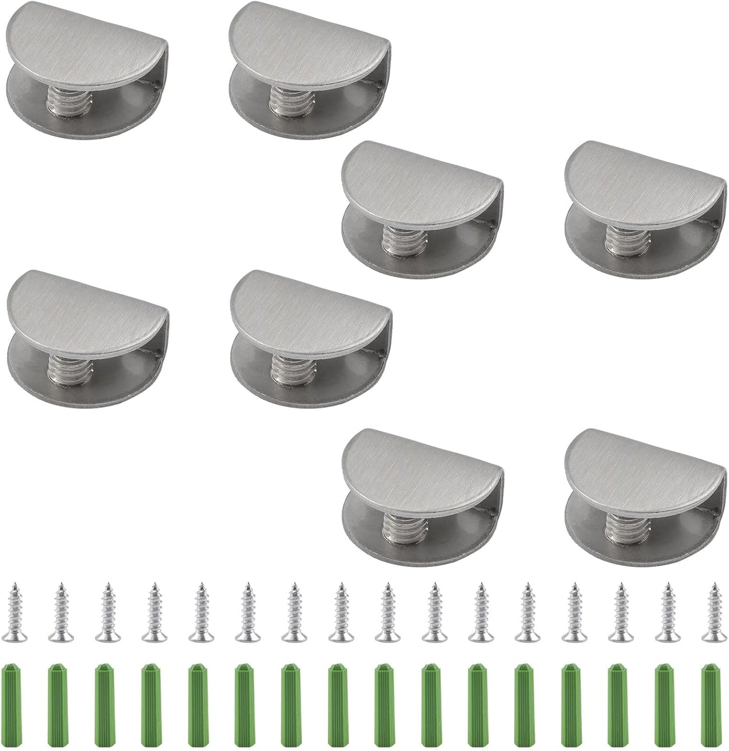 8Pcs Adjustable Half Round Glass Shelf Brackets 201 Stainless Steel Glass Clamp Clips Wall Mounted Brushed Shelf Holder Supports Mounting Brace for 3-8mm Thick Glasses