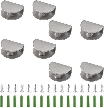 8Pcs Adjustable Half Round Glass Shelf Brackets 201 Stainless Steel Glass Clamp Clips Wall Mounted Brushed Shelf Holder Supports Mounting Brace for 3-8mm Thick Glasses