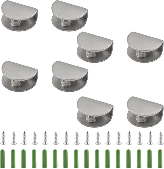 8Pcs Adjustable Half Round Glass Shelf Brackets 201 Stainless Steel Glass Clamp Clips Wall Mounted Brushed Shelf Holder Supports Mounting Brace for 3-8mm Thick Glasses