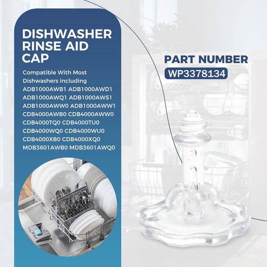 WP3378134 Dishwasher Rinse Aid Cap Compatible with Whirlpool Maytag KitchenAid Jenn-Air Dishwashers, Rinse Aid Dispenser Cap Replacement AP6008208 3378134 3369155 3369200 3369512