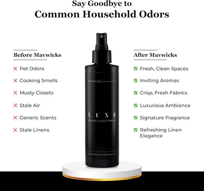 Mavwicks Fragrances - (Luxe) Linen & Room Spray (8oz) – Bedroom & Home Fragrance Mist, Long-Lasting Freshness To Brighten Up Your Space, Fabric & Air Freshener, Aromatherapy Scent Spray