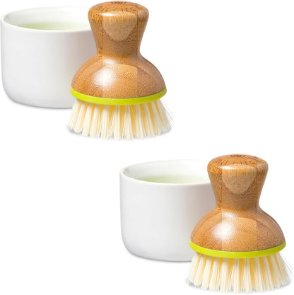 Full Circle Bubble Up Bamboo Dish Brush & Ceramic Soap Dispenser – Family Safe, Formaldehyde-Free – Kitchen Scrub Brush for Dishes, Nonstick & Cast Iron, White