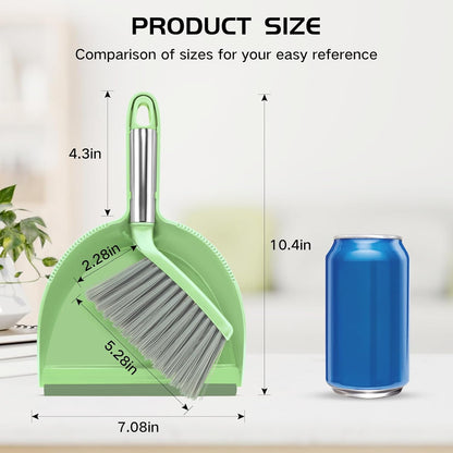 NACENA Mini Broom and Dustpan Set, Small Dust Pan and Brush Set with Handle Dustpan Teeth for Cleaning Hair Suitable for Office Desks Drawers Sofas Outdoor Camping, Light & Purple