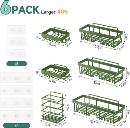 Veken Shower Caddy 6-Pack, Advanced Rustproof Design, No Drilling Adhesive Shelves, Rack with Soap Holder, Large Capacity Bathroom Organizers and Storage, Wall-Mounted, Gifts for Women Mom