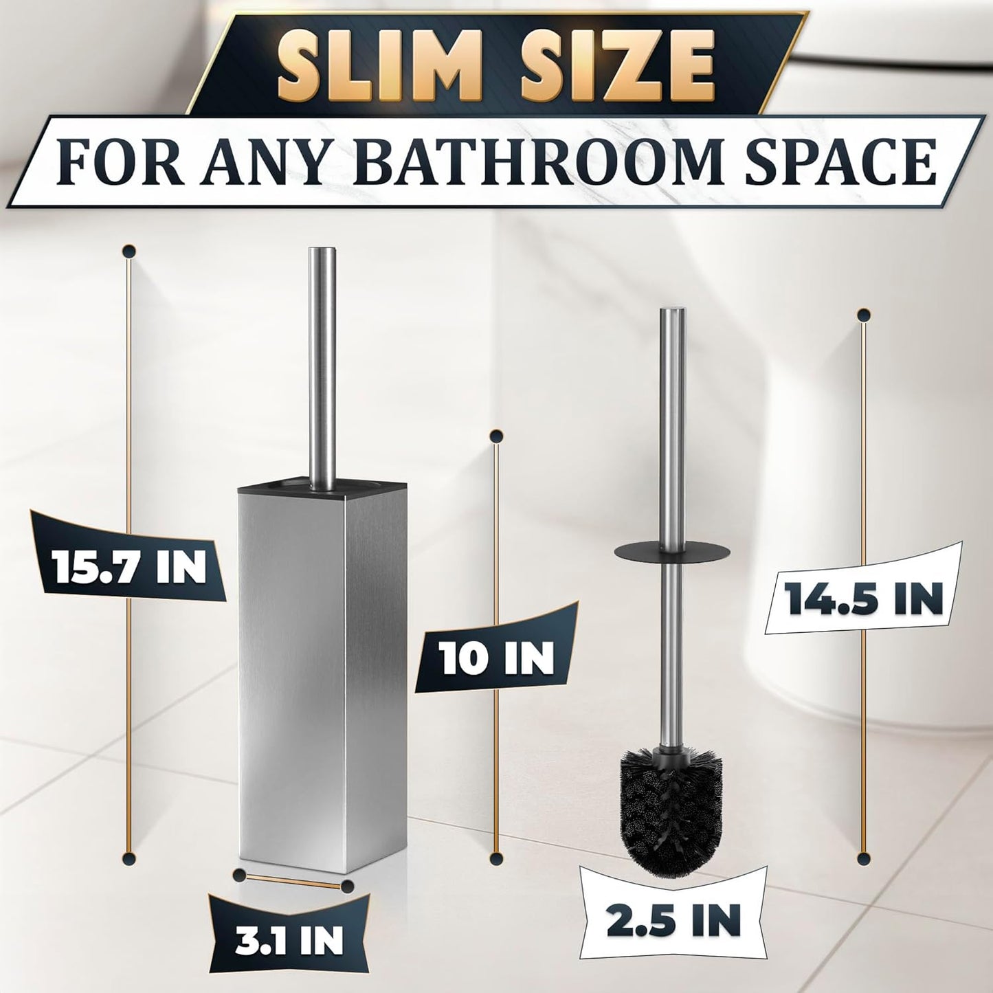 Stylish Stainless Steel Toilet Brush and Holder Set - Silver Toilet Bowl Brush and Holder with Splash Cover, Sturdy Bristles, Corrosion & Scratch Resistant - Elegant Design, Effective Deep Cleaning