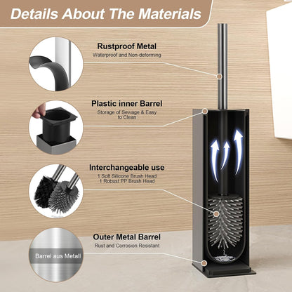 BGL Toilet Brush and Holder Set, Matte Black Freestanding for Bathroom Storage and Organization, Square Design Sturdy and Space Saving