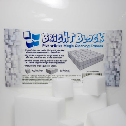 Bright Block Pick-a-Brick Magic Cleaning Eraser Sponges | Select Your Size High Density Melamine Scrubbers for The Bathroom, Kitchen, Floors, Baseboards, Grout, Magic Marker, Walls & More